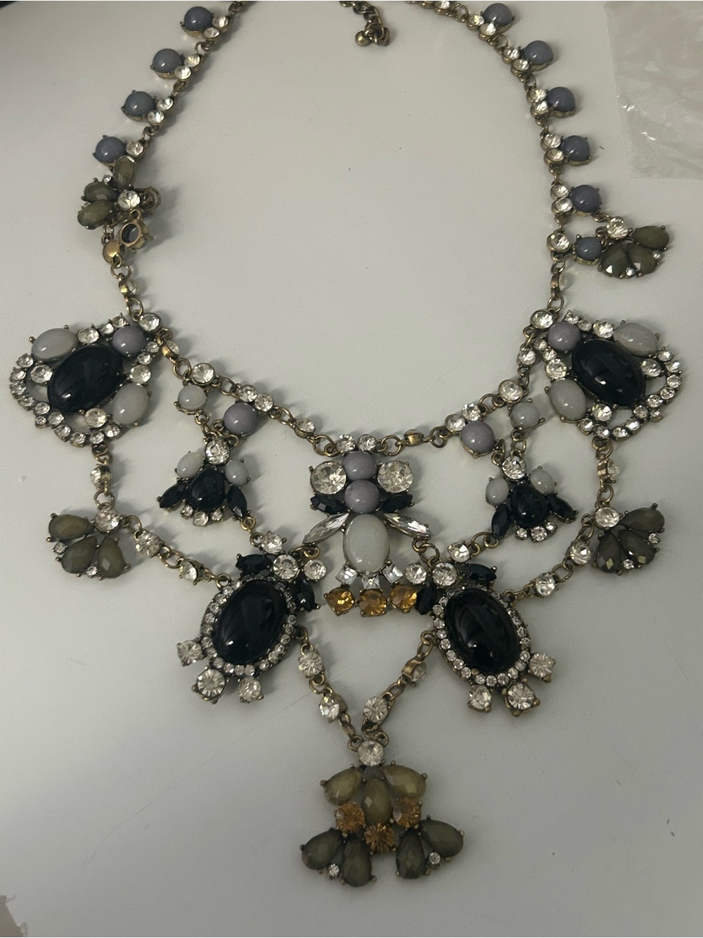 Vintage-Inspired Statement Necklace in Black, Gray & Gold